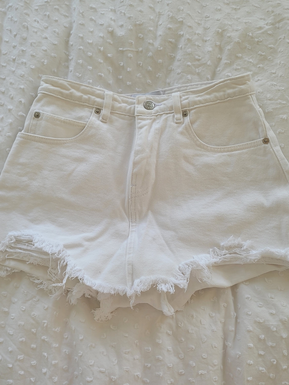 Fred White Distressed High-Rise Jean Shorts